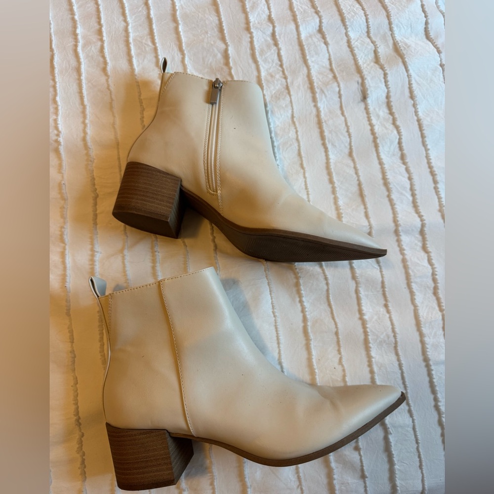 Cream Faux Leather Ankle Boots